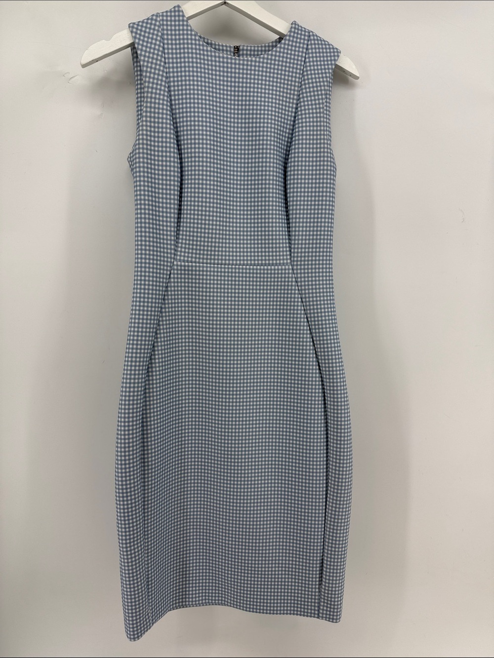 Sleeveless Blue Gingham Sheath Dress